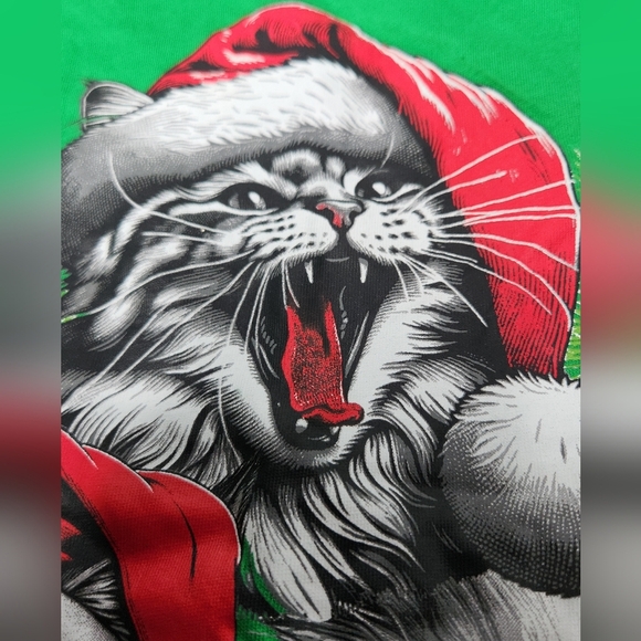 Men's MAD Engine Merry Hissmas Christmas Cats Pajamas Top - Green - M - Picture 9 of 13